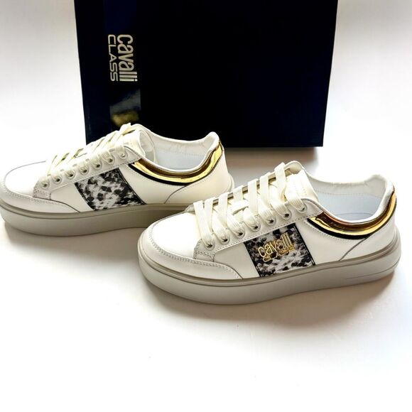 NWT Roberto Cavalli “Cavalli Class” logo hardware white low top sneaker  Size 40 - Picture 4 of 15